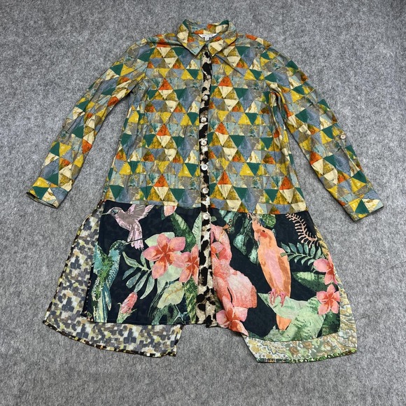 John Mark Tops - John‎ Mark Shirt Womens S Multicolor Patchwork Tropical Bird Print Button Tunic
